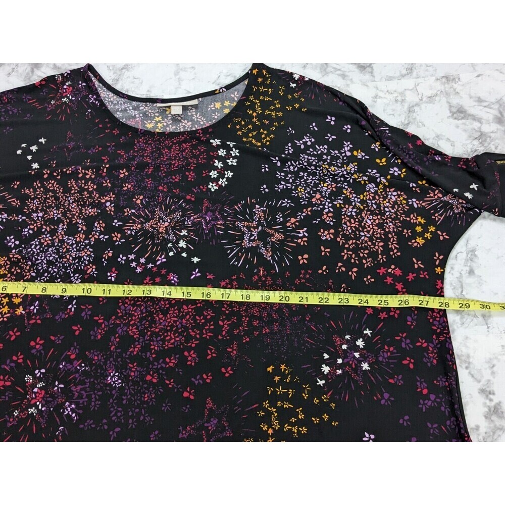 Woman Within Top Women 2X 26/28 Black Floral Fireworks Zip Sleeve Knit Pullover - Picture 5 of 8